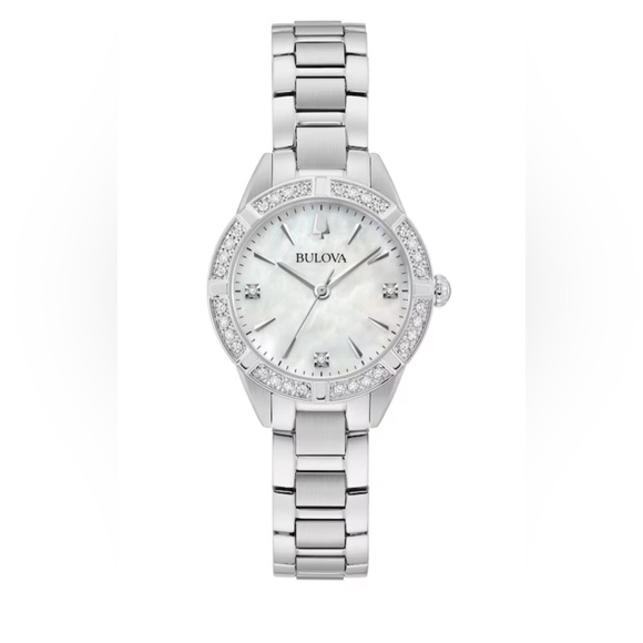 Bulova Stainless steel White Mother of Pearl Diamond Womens Watch - Picture 1 of 6